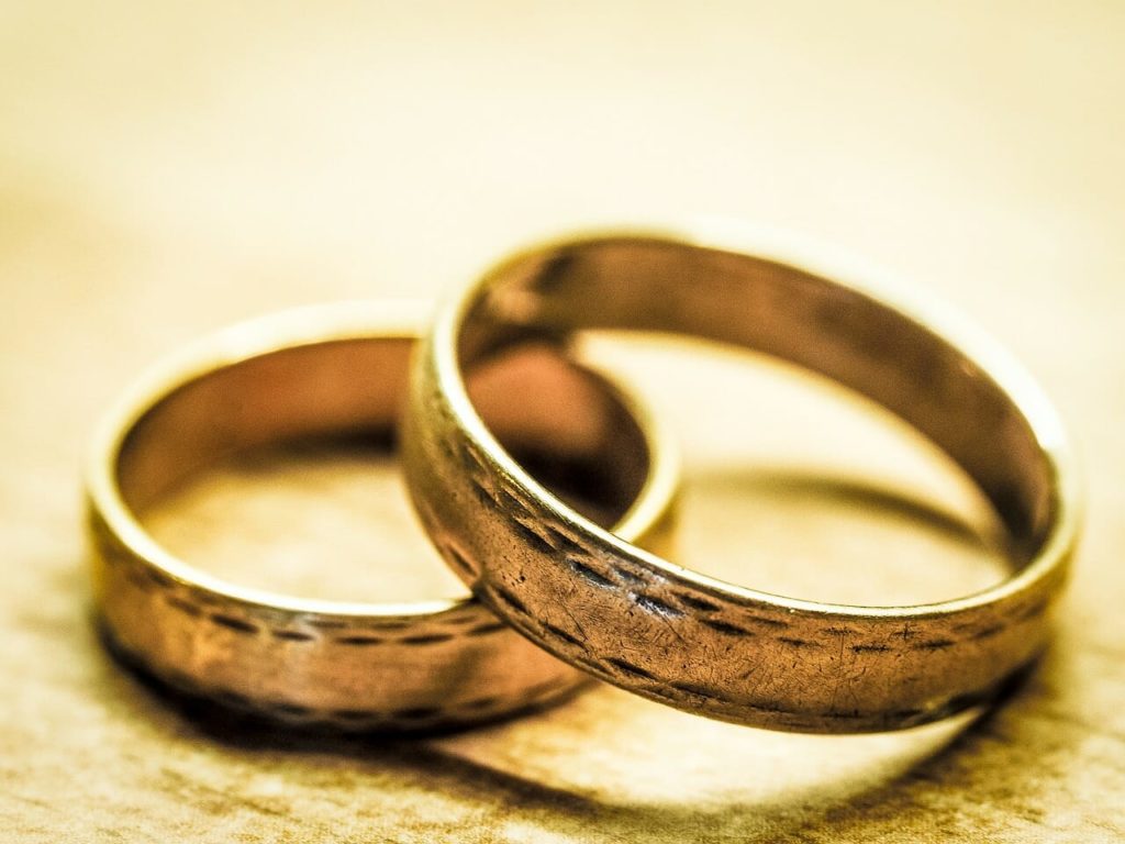 Two wedding rings layered 
